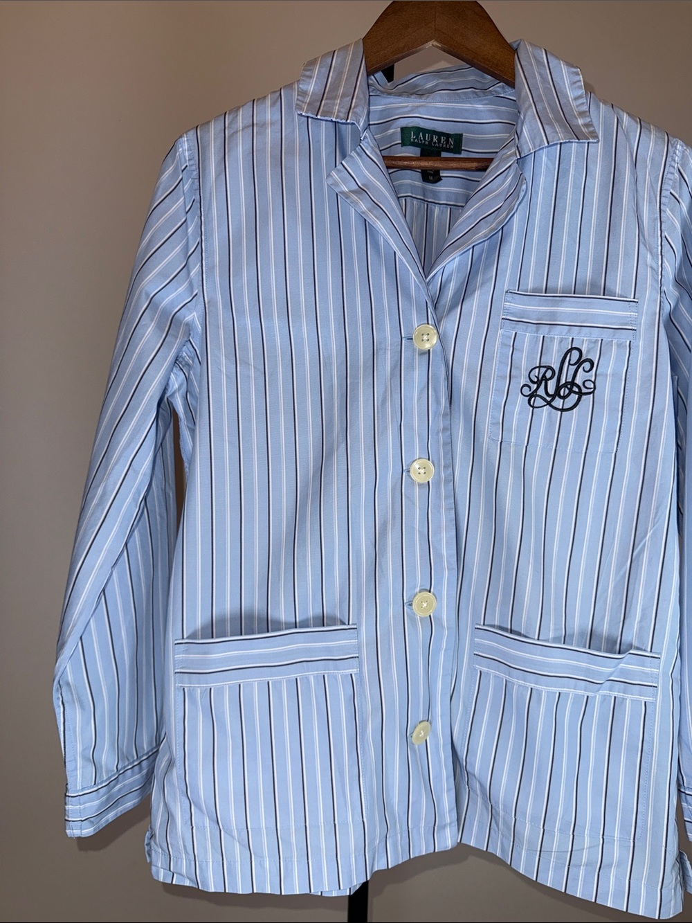 Lauren Ralph Lauren Blue Striped 100% Cotton Pajama Set | Size M - Picture 5 of 13